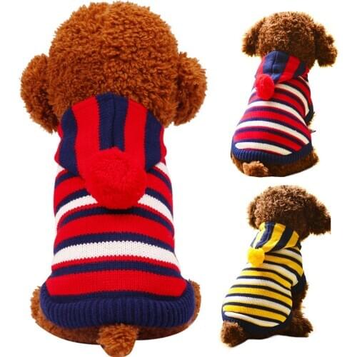 Warm Cat Dog Knitted Sweater Pet Knitted Sweater Winter Costume Dog Sweater Stripe Design Hoodie Wool Blend Pet Knitwear forHome