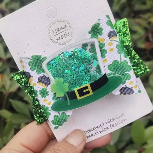 Thumblina St. Patricks Day Hairgrips Glitter Hair Bow Dance Party Hair Accessories Girls Spring Hair Bows