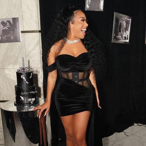 Womens 2021 Sexy Dress Sets Party Clothes Summer New Style Velvet Sexy Off-shoulder Corset And Chest-Wrapped Miniskirts Suit