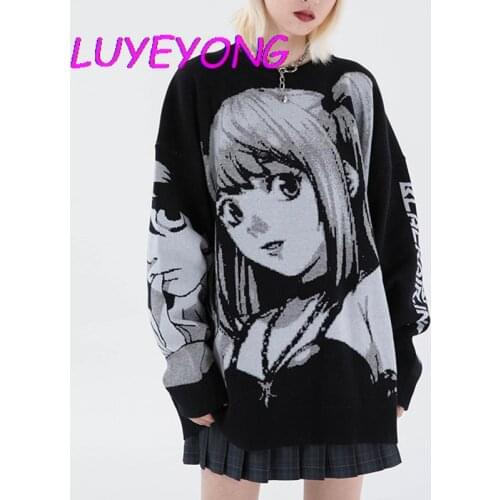 Lady Black Gothic Loose Pullover Streetwear Thick Long Sleeve Autumn Top Oversize Harajuku Women Cartoon Knitting Sweater 2021