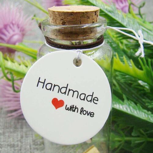 1.18*1.18inch 500pcs handmade with love white wedding candy box paper label tag gift products brand labels tag custom hang tag