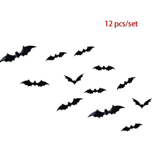 12pcs Halloween Decoration 3D Black PVC Bat Halloween Party DIY Decor Bar Room Halloween Party Scary Decos Props Wall Sticker