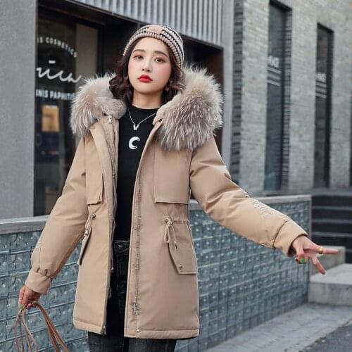 2021 Winter Coat Women fur collar Winter Jacket Women Cotton padded Parka Outwear Hooded Colors Solid Female Jacket Coat