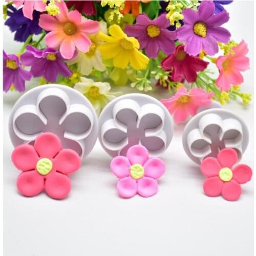 3Pcs Flower Plunger Cookie Cutter DIY Blossom Flower Cake Fondant Mold Plastic Cake Decorating Tools Baking Accessories