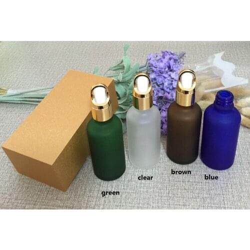 4pcs 50ml frosted glass bottle empty dropper bottle With wooden box,gold cap essential oil bottle, perfume subpackage jar