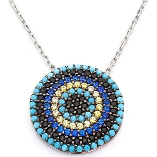 925 Sterling Silver Women Necklace with Evil Eye Talisman and Blue Nano Zircon Stone