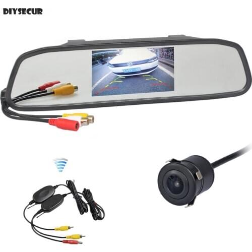 DIYSECUR Wireless 4.3 Inch Car Monitor Mirror Monitor + Waterproof HD 18.5mm Rear View Car Camera Parking Accessories Camera