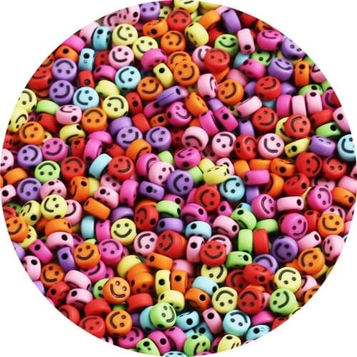 Round Flat Alphabet Mixed Smile Letter Acrylic Beads Loose Spacer Beads For Jewelry Making Handmade DIY Bracelet Necklace