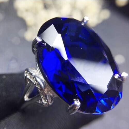 Blue sapphire oval big ring Per jewelry 925 sterling silver 12*16mm 11ct gemstone Fine jewelry J2113019