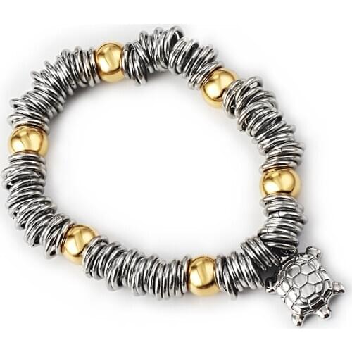 For Mens women Bead Bracelet Bangles Gold Silver Color stainless steel elastic bracelets Turtle Pendant Jewelry gifts Customize