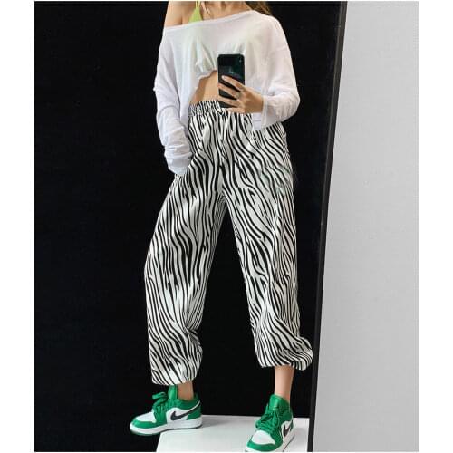 Striped Zebra Pants Joggers Women Baggy Elastic High Waist Harem Pants Sweatpant Casual Streetwear Sport Woman Trousers