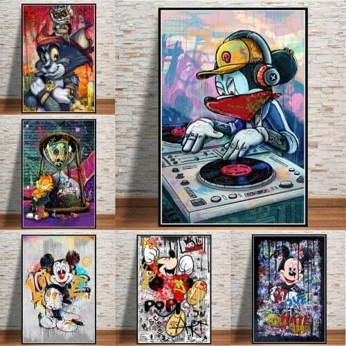 DJ Mickey Mouse Fashion Disney Wall Art Home Decor Graffiti Cartoon Posters And Prints Canvas Painting Cuadros For Living Room