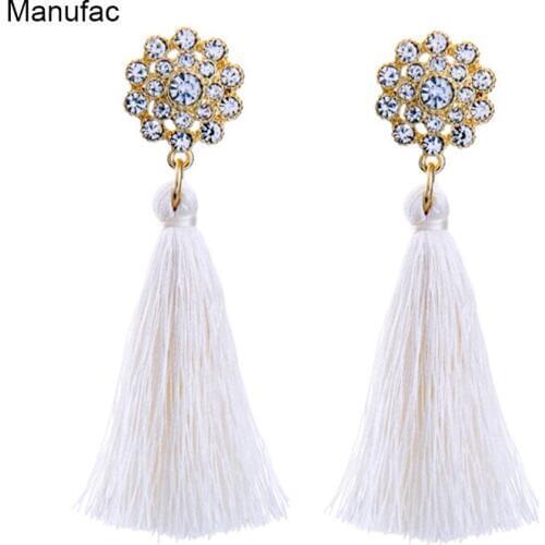Long Tassel Earrings Statement Jewelry Women Crystal Flower Dangle Fringe Earrings