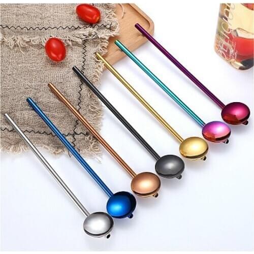 Eco-Friendly Stainless Steel Circular Shape Stainless Steel Metal Drinking Straw Spoon Reusable Straws Cocktail Spoons Set