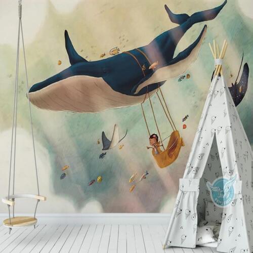 European Style Whale Wallpapers 3d Wall for Kids Bedroom Wall Decorative Custom Size Photo Wallpaper Mural Papier Peint Enfant