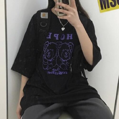 Japanese streetwear T-shirt female casual punk hip-hop cartoon letter gothic tops Harajuku tees cotton kawaii Ulzzang clothing