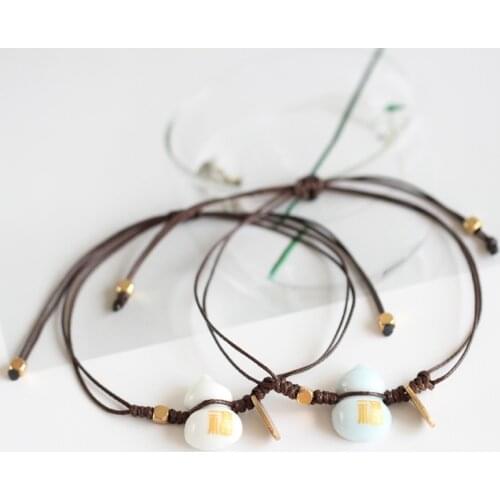 Blessed And Lucky Handmade Braided Half Gourd Ceramic Bracelet Couple Girlfriends Classmate Gift Hand Strap 0C1#2586