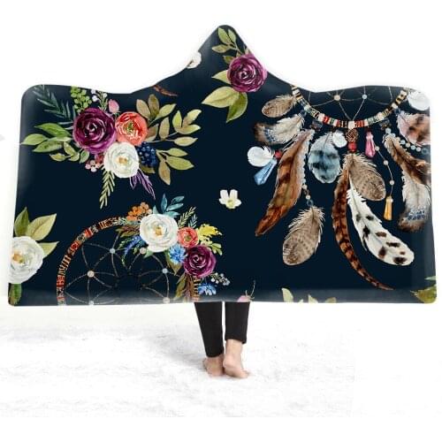 Dreamcatcher Hooded Blanket Custom Blanket Throw Flannel Wearable Blanket Bedding for Picnic Travel Plush Blanket Hoodie