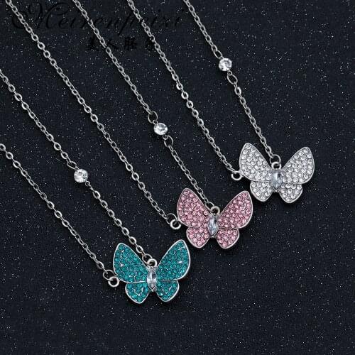 Fashion Colors Crystal Butterfly Pendant Necklace For Women Glamour Female Color Butterfly Necklace Jewelry