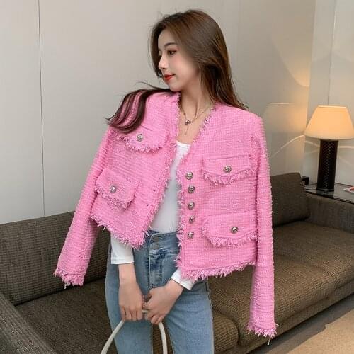 Fashion Tassel Plaid Tweed Jackets Women O-Neck Double Buttons Luxury Elegant Coats Office Lady Autumn Spring Outwear