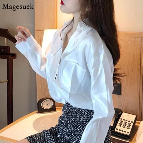 New Arrivals Long Sleeve White Blouse Femme V-Neck Sexy Loose Cardigan Shirts Tops Women Office Lady Blouses Women Casual 12047