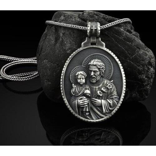 Pure tin Religion Christian Joseph Hug Jesus Retro Style Saint Joseph Pendant Necklace Catholic Pendants Necklace For Women Men