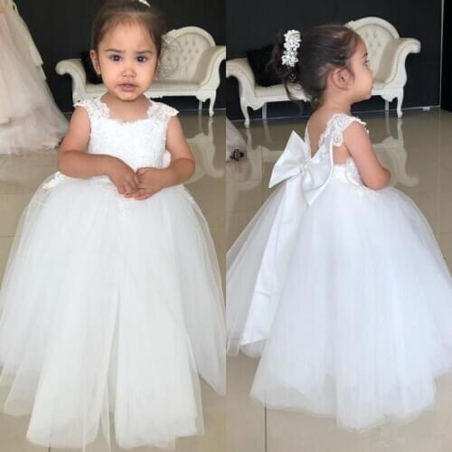 Lovely Princess Kids Flower Girls Dresses For Wedding Off Shoulder Tulle Hand Made Floor Length Birthday Girl Pageant Gowns