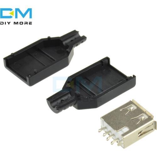5Pcs USB2.0 Type-A Plug 4-pin female Adapter Connector jack&Black Plastic Cover Diy Electronic Diy Kit Pcb Board