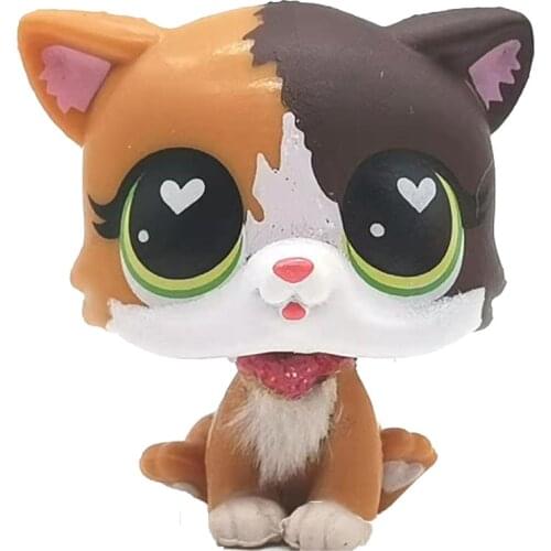 Rare new pet shop LPS toys standing short hair cat #339B white heart with green eyes real anime figure toys for children