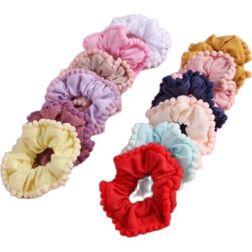 Cotton Baby Scrunchies Handmade Elastic Princess Hair Bands Ponytail Holder Pompom Baby Headband Child Kids Hair Accessories