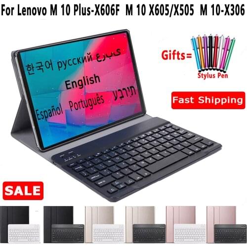 Spanish Russian Hebrew Arabic Detachable Bluetooth Keyboard Case For Lenovo M10 Plus 10.3 M10 2nd Gen M10 TB-X605 TB-X505 10.1