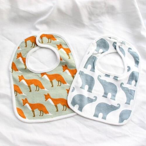 Super Soft Summer Baby New Born Large Saliva Towel Burp Cloth Cartoon Fox Elephant 100% Cotton Feeding Bibs