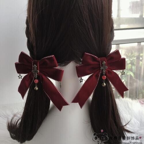 Japanese Wine red Gothic brooch Hair Clip Lolita Hair accessories Girls Kawaii KC Velvet Hair hoop Headdress headband Cosplay