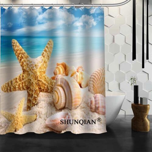 Waterproof Bathroom Curtains Modern Beach shells Shower Curtain polyester Bath screens Customized curtain