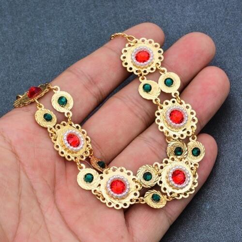 Wando 17cm+4cm Gold color Dubai Arab Coin Jewelry Coin Bangle For Women Gold Color Bangles African/India//Middle East Items