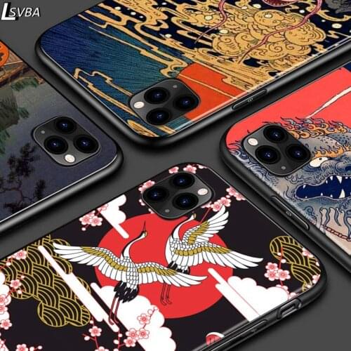 Japanese Art For iPhone 12 Pro Max Mini 11 Pro XS Max X XR 6S 6 7 8 Plus 5S Bright Black Phone Case