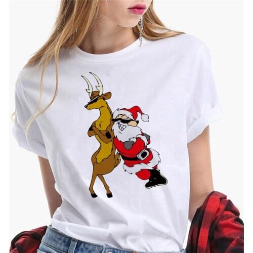 T-shirts Women 90s Aesthetic X-mas Print Clothing Short-sleeved Clothes Cartoon Graphic Harajuku Tshirt Top Female Tee T-Shirt