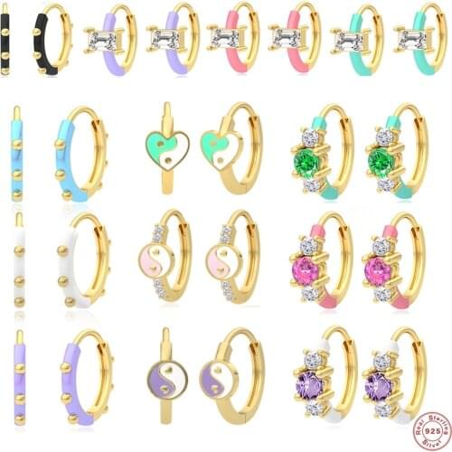 CANNER Zircon Earrings 925 Sterling Silver Colorful Enamel Hoop Earring For Women Cute Candy Color Dripping Oil orecchini donna