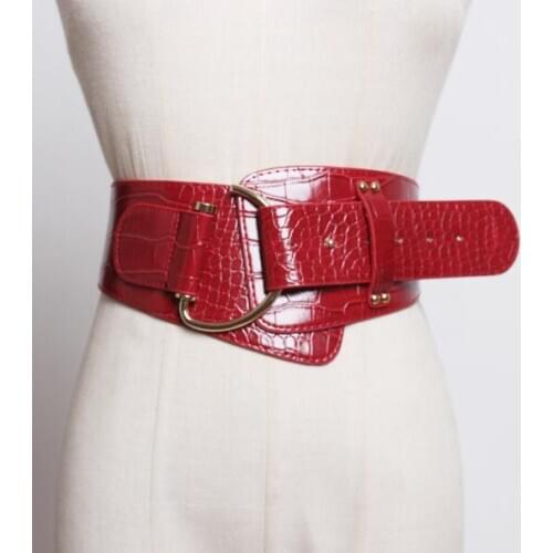 Womens runway fashion crocodile grain pu leather Cummerbunds female Dress Corsets Waistband Belts decoration wide belt R2405