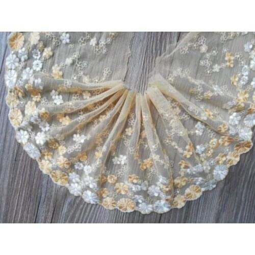 1Yard 17cm Embroidered Lace Trims Blue Yellow Tulle Clothes Accessories Flowers Laces Trimmings Handmade Sewing Materials 17cm