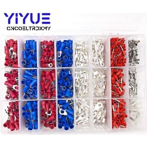 1000Pcs 24Types Electrical Cable Wire Crimp Terminals Kit Cord Pin End Connectors Insulated Spade Fork Ring Assorted Set