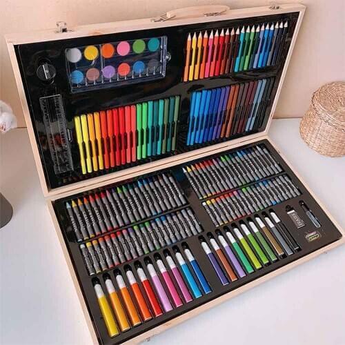180Pcs/Set Child Painting Wooden Art Drawing Sets Box Kid Water Color Brush Kit Watercolor Pen Crayon Set Drawing Toys Xmas Gift