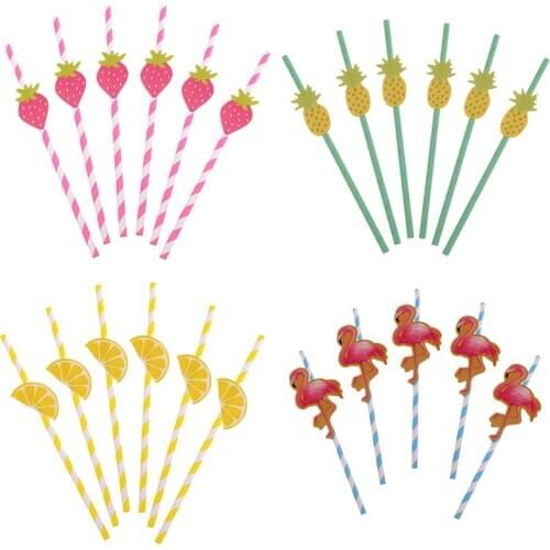 20pcs 3D Flamingo Drinking Paper Straws Strawberry Pineapple Straws Wedding Hawaiian Birthday Luau Baby Shower Drinking Straws