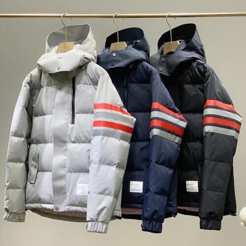 2021 Fashion Brand Coats Men Loose Hooded Down Jacket Reflective Stripes Solid Thick Casual Winter Clothing