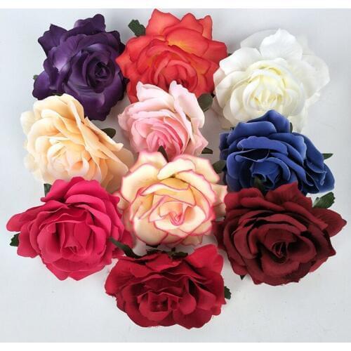 5 Pcs 10cm Rose Flower Head Silk Artificial Flowers For Wedding DIY Cap Decorative Wreath Fake Flowers Photography Props