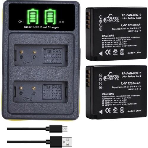 3Pc 1280mAh DMW-BLG10 BLG10E DMW-BLE9 Battery +Type-C LED Charger for Panasonic Lumix GF3 GF5 GF6 GX7 LX100 GX80 GX85 ZS60 ZS100
