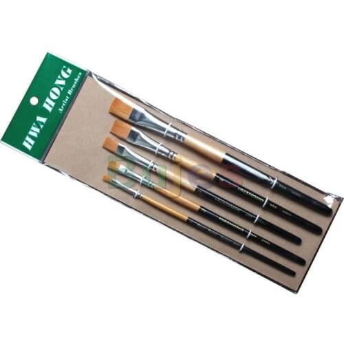 Hwahong Water color Brush flat head ,classical oil painting brush 950 series,1 set,No.1,2,3,4,5