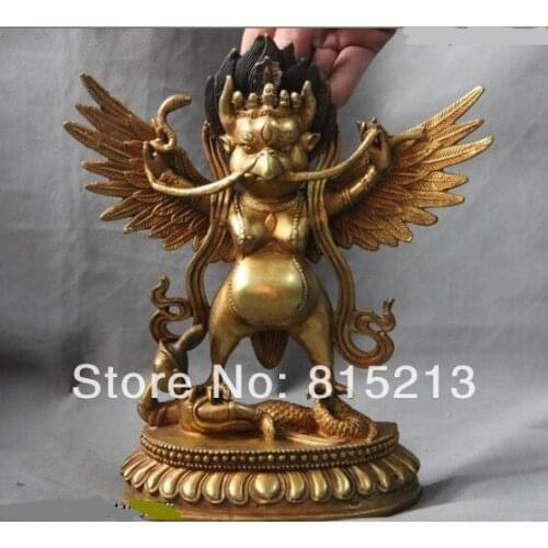 Bi00708 Chinese Buddhism Copper Bronze Gild Garuda golden-winged peng bird Buddha StatueChinese