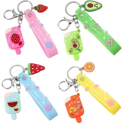 77HD Cartoon Fruit Design Keyring Cute Ice Cream Key Chain Backpack Pendant Bag Decoration Car Key Decoration Accessories