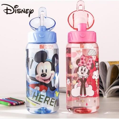 Disney Kids Double Cover Water Cup with Straw Portable Plastic Cartoon Straight Drinking Cup for Boys and Girls Summer